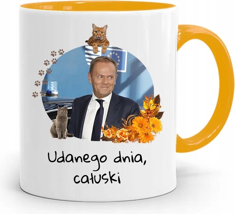 Donald Tusk Sárga Bögre Platform Ajándék fényképes nyomtatással