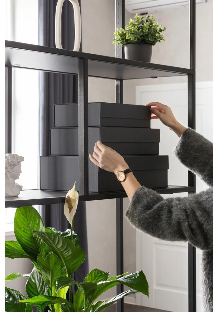 Sötétszürke fedeles dekoratív karton tárolódoboz szett 3 db-os 42,5x29,5x13 cm Kian Paper Laminate – Bigso