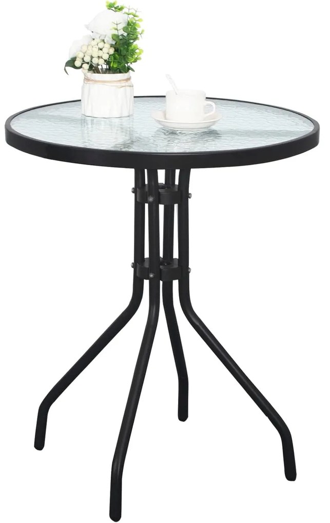 Kerek kerti asztal üveglappal ISLAND 60 cm, fekete