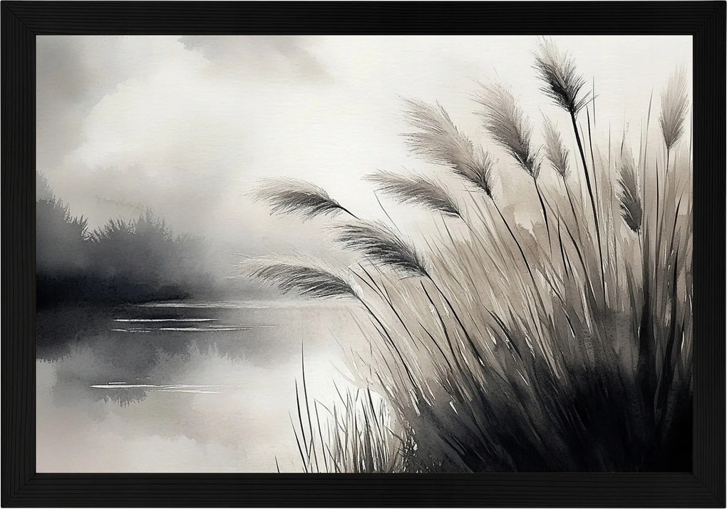 Poszter Keret Fa Tájkép Kilátás Tó Pampas Fű 60x40