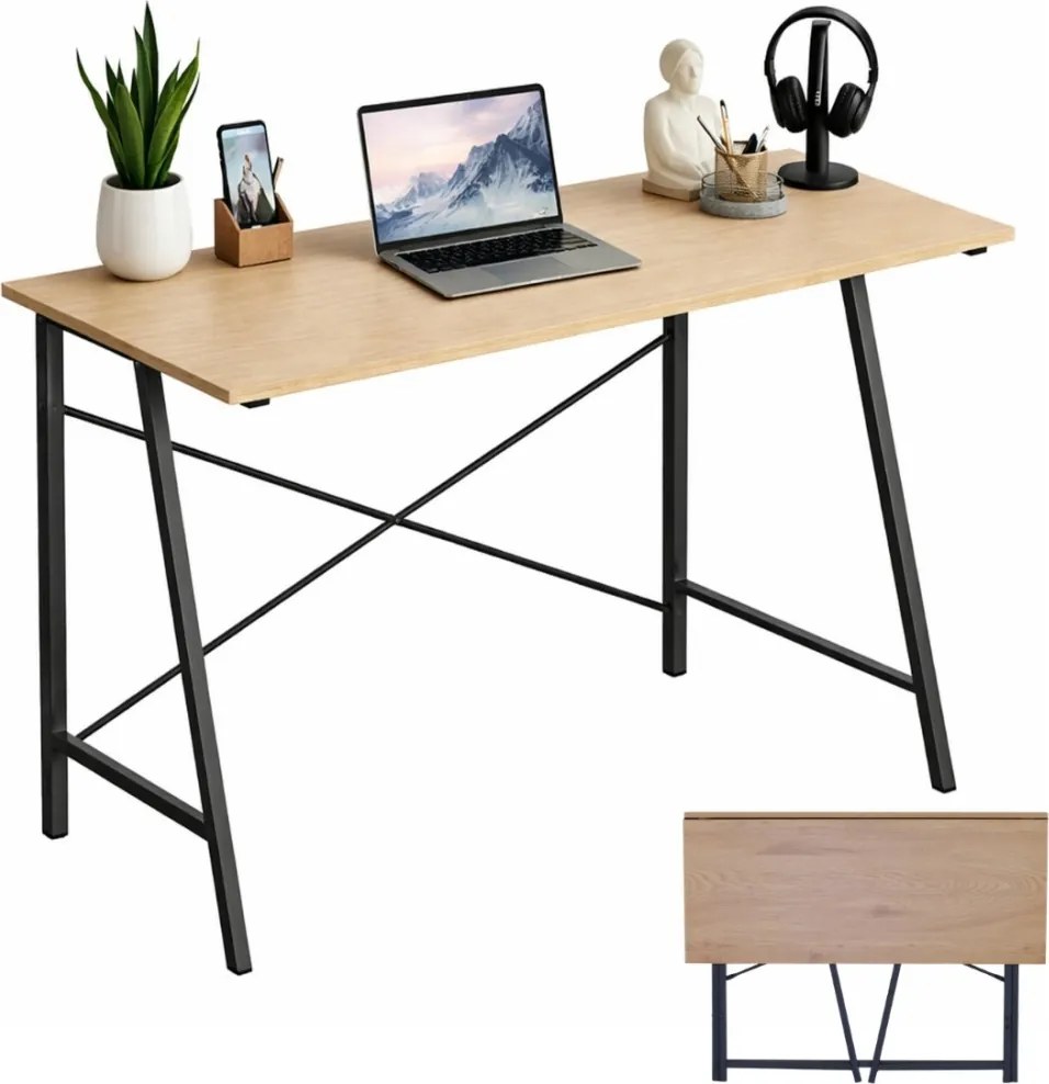 Összecsukható íróasztal / számítógépasztal 100×46 cm, masszív fém vázzal, fekete–aranytölgy – Intenso Home