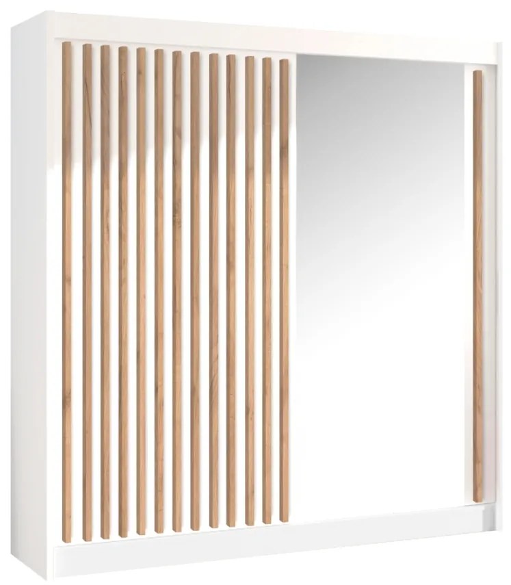 Tolóajtós szekrény, fehér/craft tölgy, 203x215 cm, LADDER