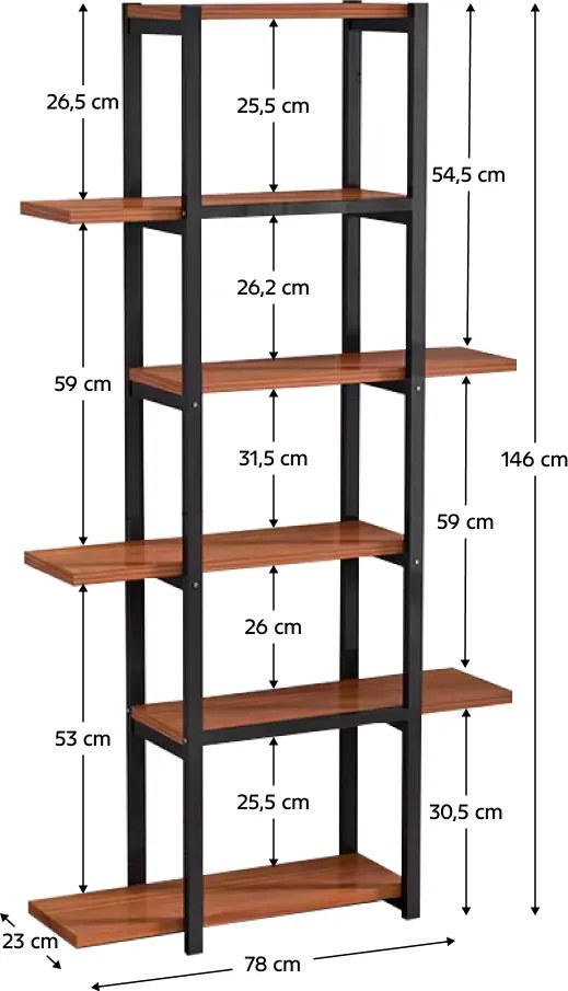 Polcállvány, fekete/rusztikus fa, LEMY