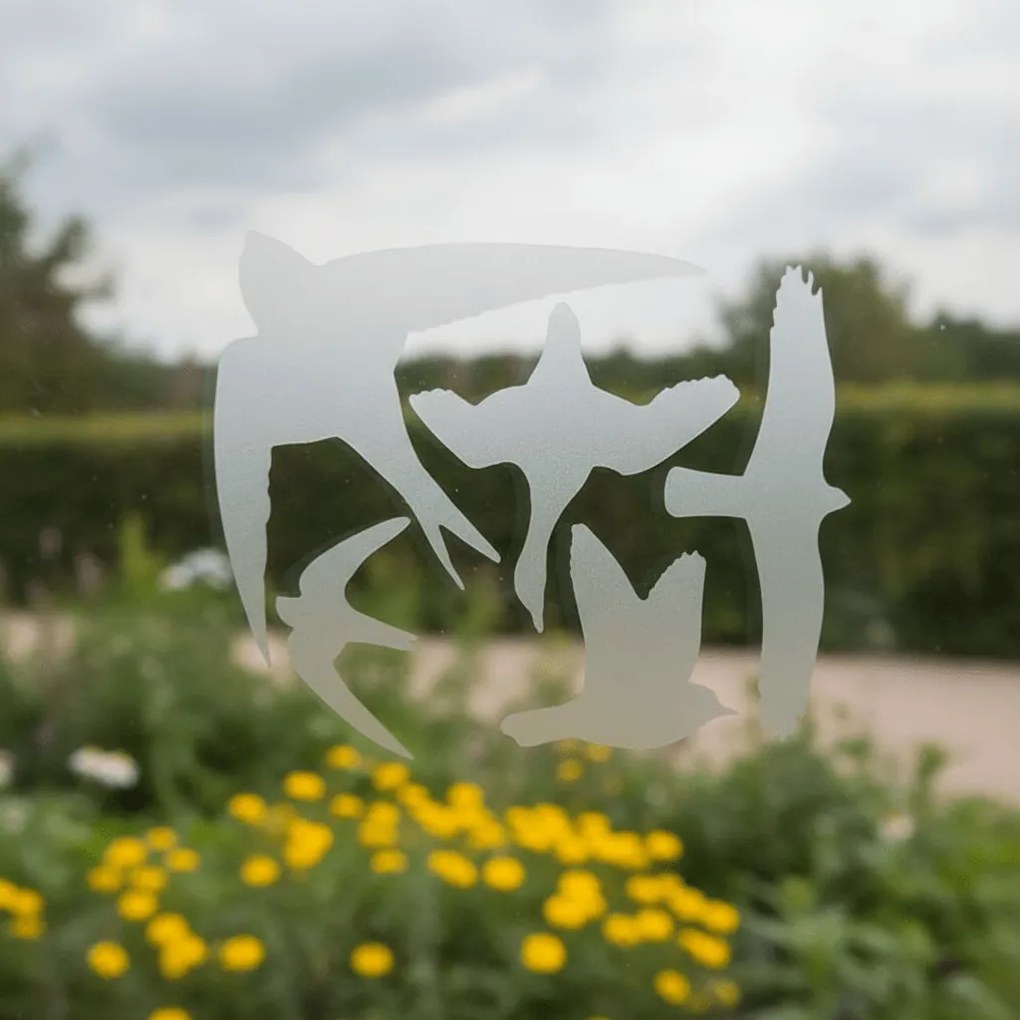 Madárriasztó, madár sziluett ablakmatrica a madarak épségéért