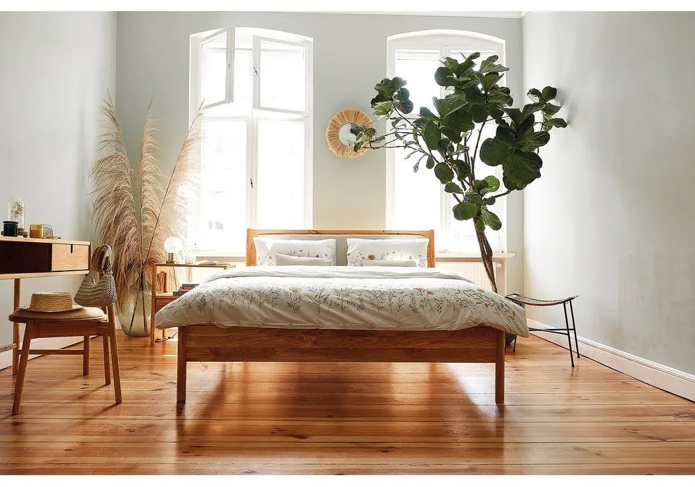 Tölgyfa franciaágy kárpitozott ágytamlával 140x200 cm Pola - The Beds