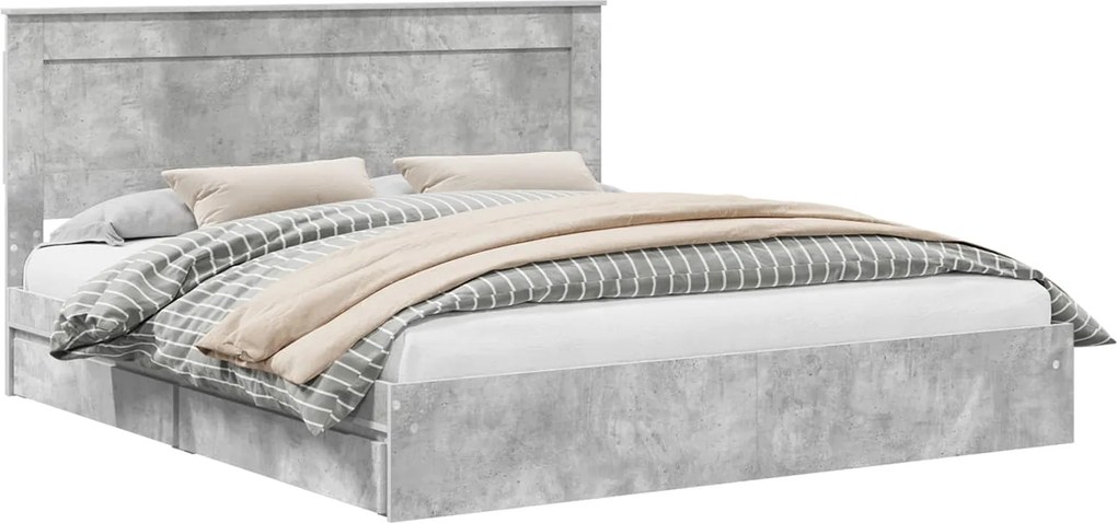 vidaXL Tárolós Ágy fejtámlával Beton Szürke 200 x 200 cm Faanyag