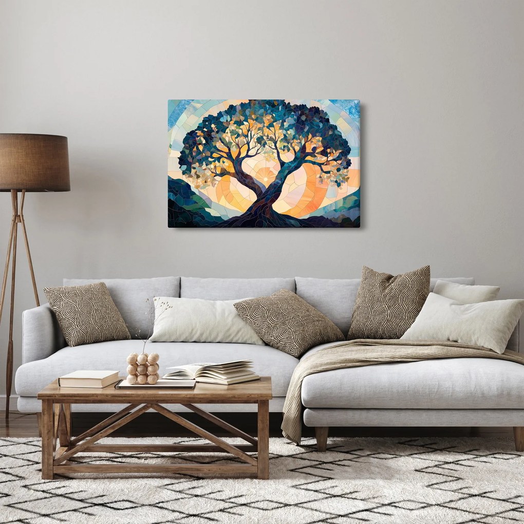 Kép – Mozaik – nap és fa II. (90x60 cm)