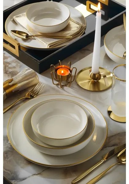 18 részes porcelán étkészlet – bézs/arany