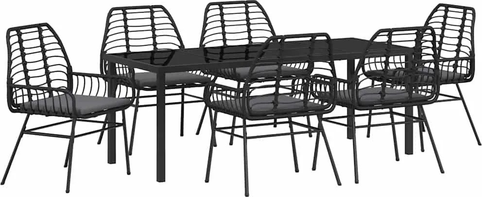 vidaXL Kert étkező szett 7 pcs Fekete polirattan
