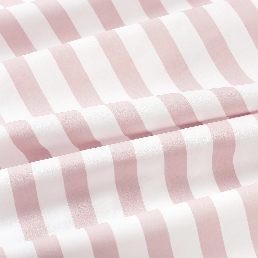 Goldea pamut ágyneműhuzat - pünkösdi rózsamintás, púderrózsaszín csíkos hátoldal 240 x 220 és 2db 70 x 90 cm