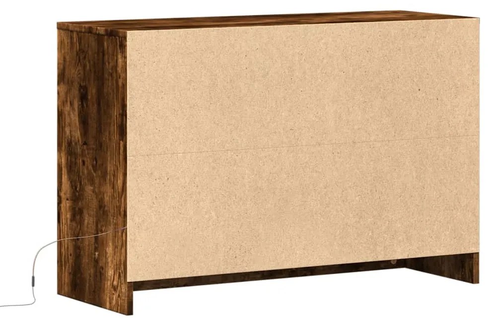 füstös tölgy színű szerelt fa LED-es TV-szekrény 91x34x61 cm
