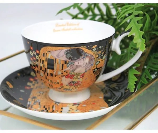 Klimt porcelán csésze aljjal A Csók 250 ml díszdobozban Black