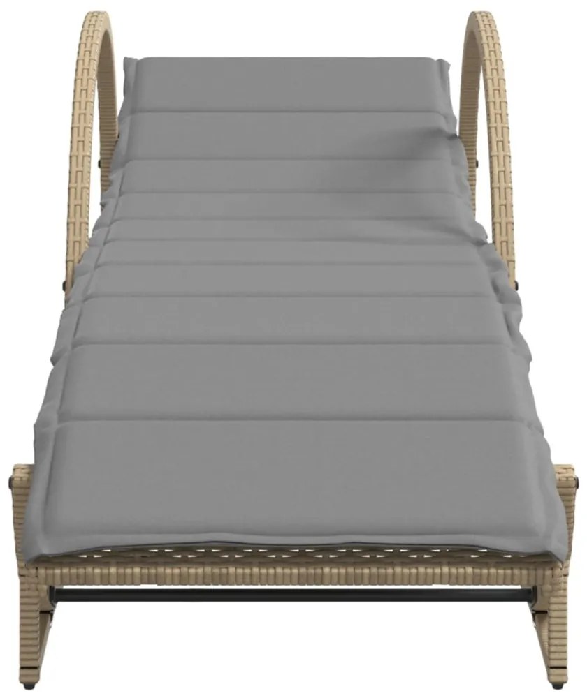 bézs polyrattan napozóágy párnával 60 x 199 x 42 cm