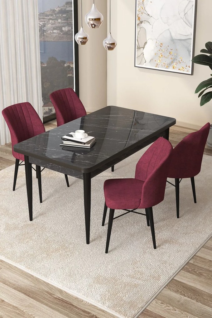 Arp étkezőgarnitúra, fekete márvány-bordó, 110 cm