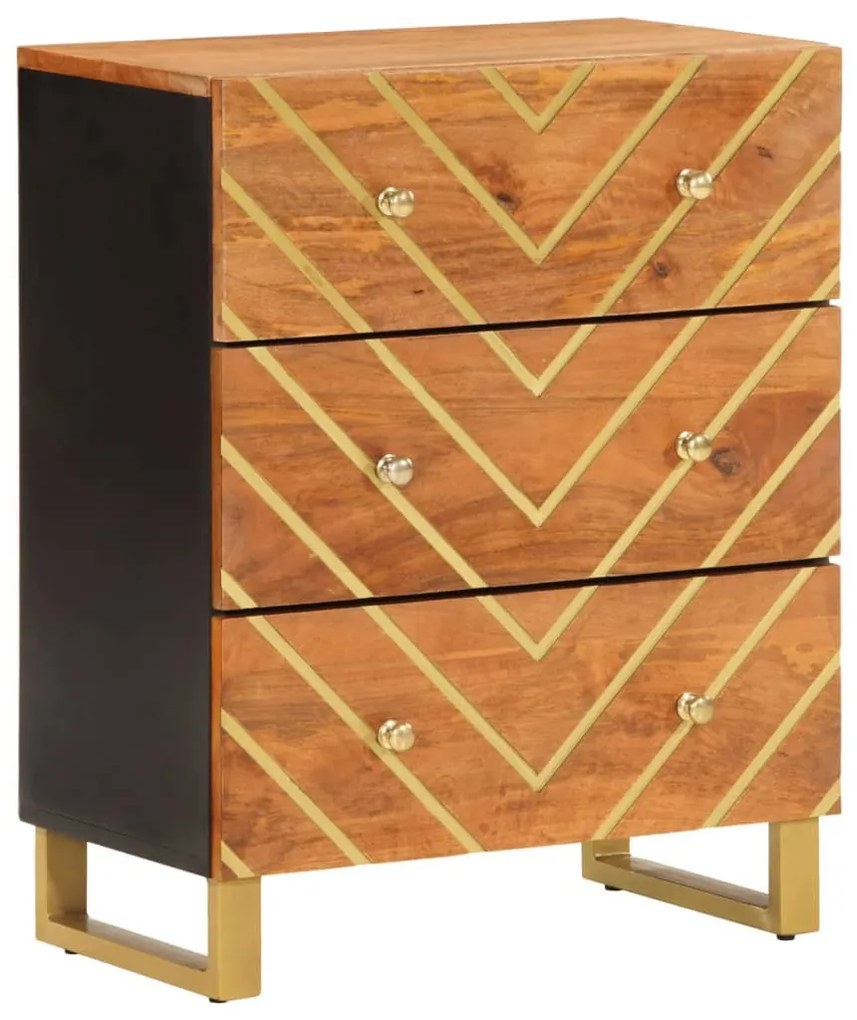 3 db barna-fekete tömör mangófa tálalószekrény 60x33,5x75 cm