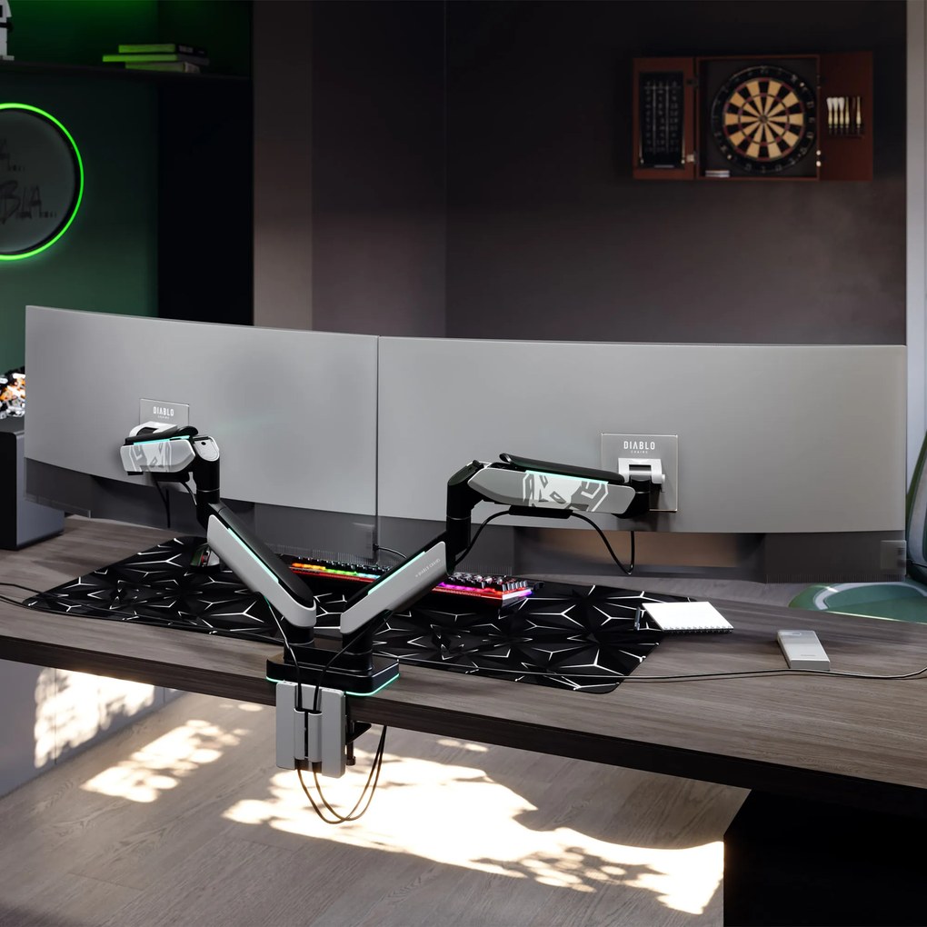 Dupla monitortartó 35" RGB, szürke-fekete: Diablo X-Arm Dual