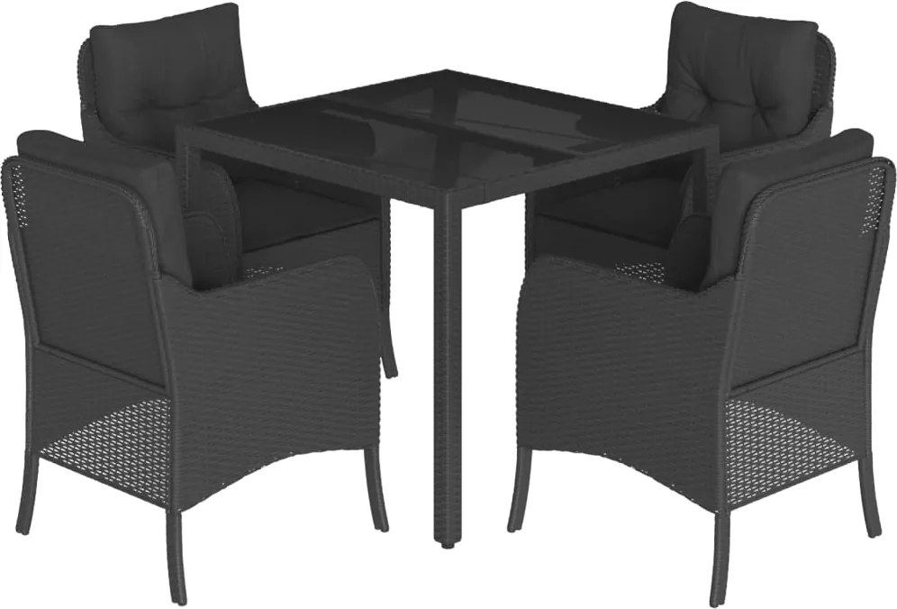 vidaXL 5 részes fekete polyrattan kerti étkezőgarnitúra párnákkal
