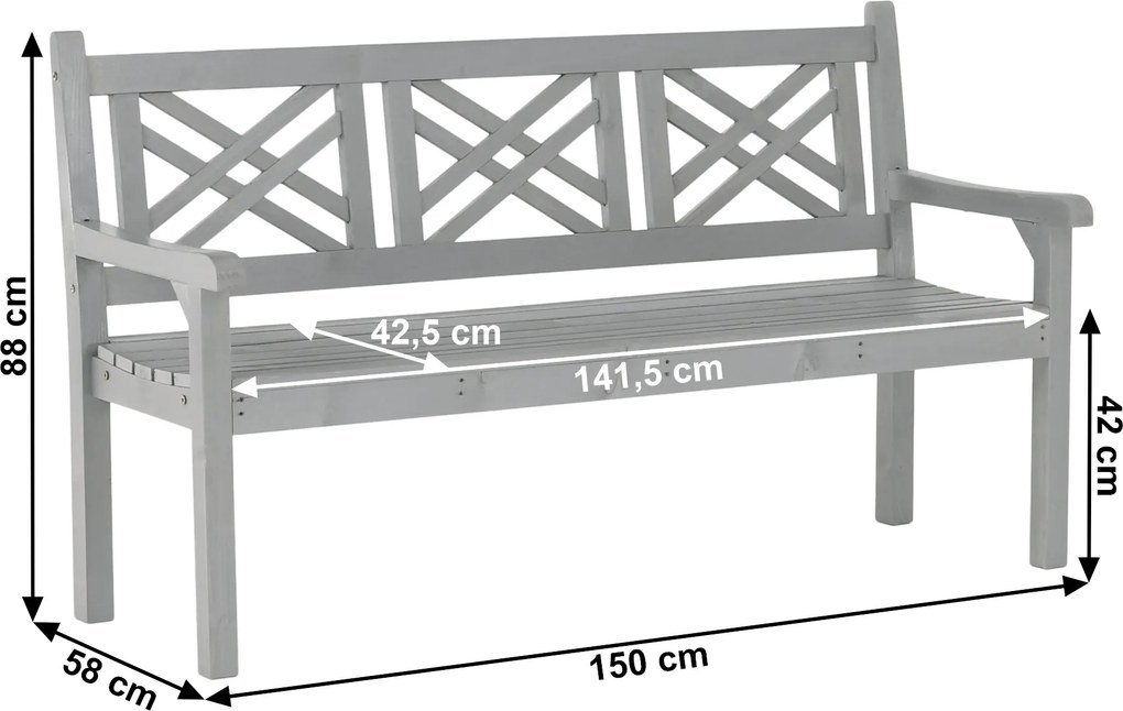 Fából készült kerti pad, szürke, 150 cm, FABLA