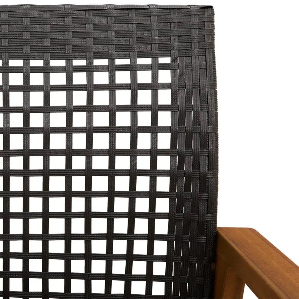 5 részes fekete polyrattan és akácfa kerti társalgógarnitúra