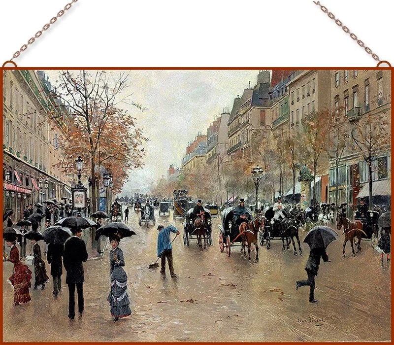 Jean Georges Beraud - Boulevard Poissonniere en Automne üvegkép, falik
