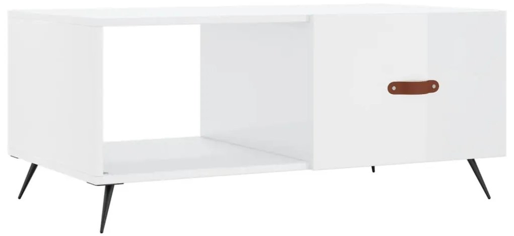 Magasfényű fehér szerelt fa dohányzóasztal 90 x 50 x 40 cm