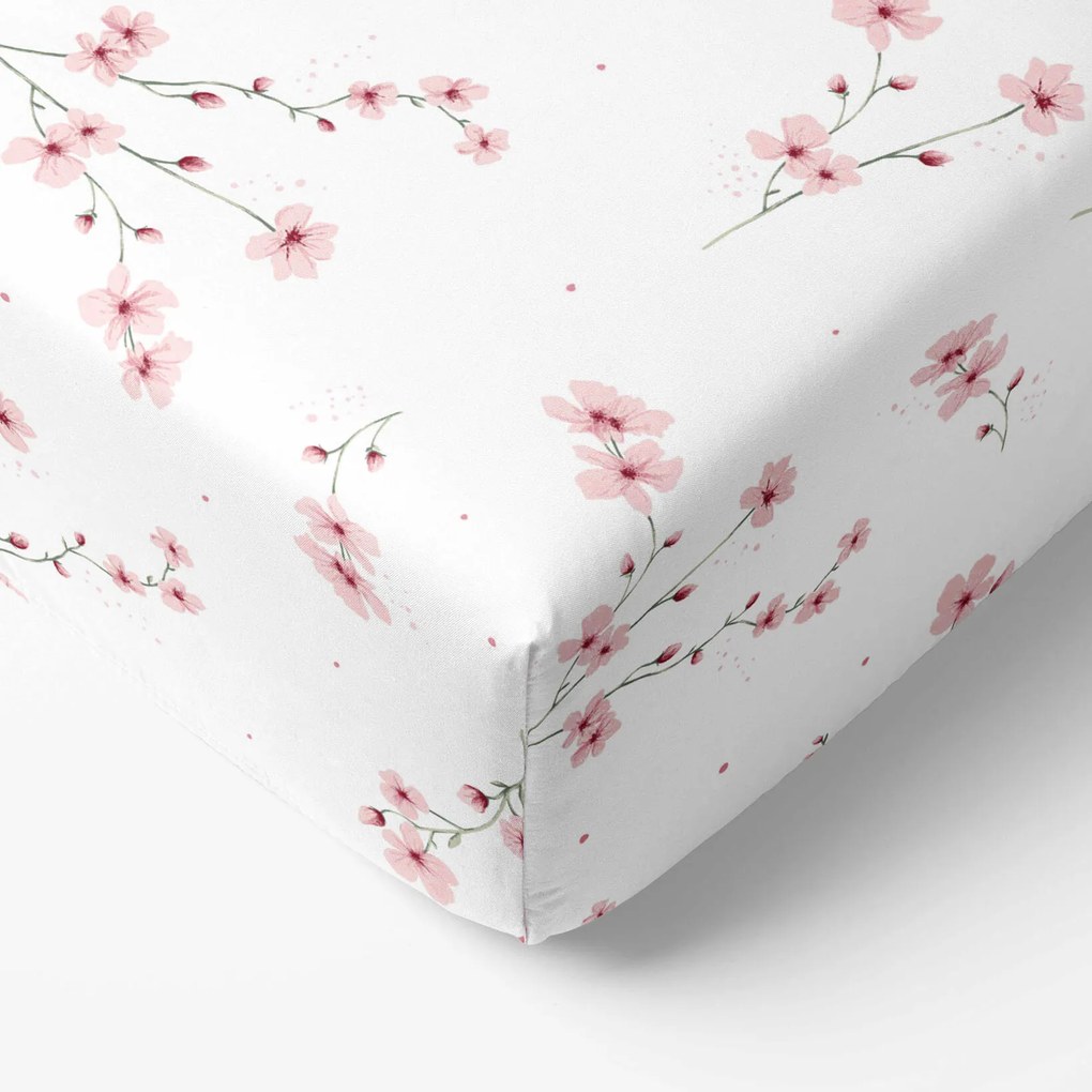 Goldea pamut körgumis lepedő - cseresznyevirágok 200 x 200 cm