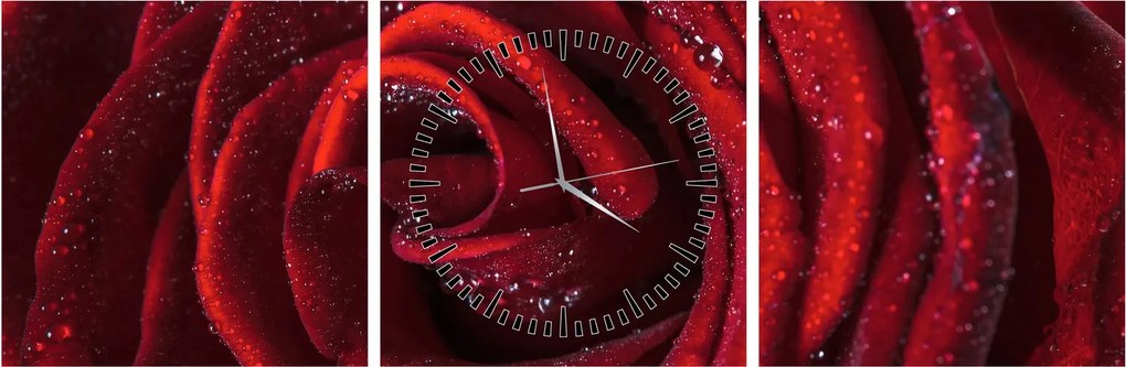 Kép - Vörös rózsa harmatcseppekkel (órával) (90x30 cm)