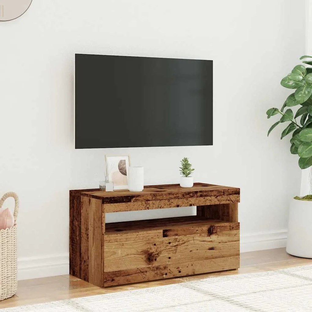 antik fa színű szerelt fa TV-szekrény LED-ekkel 75x35x40 cm