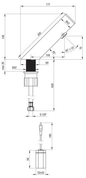 Deante BQR_P28R - Érintésmentes mosdócsap SENSE 4xAA csiszolt acél