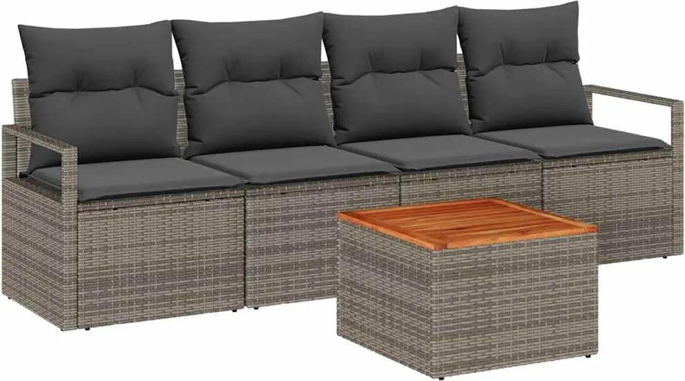 vidaXL Kerti Kanapé Szett párnával 5 pcs Szürke polirattan