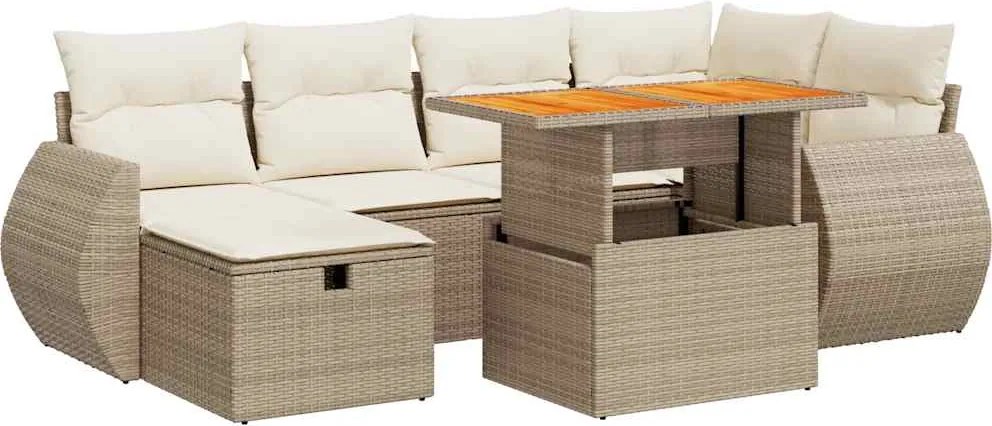 vidaXL 8 részes bézs polyrattan akácfa kerti ülőgarnitúra párnával