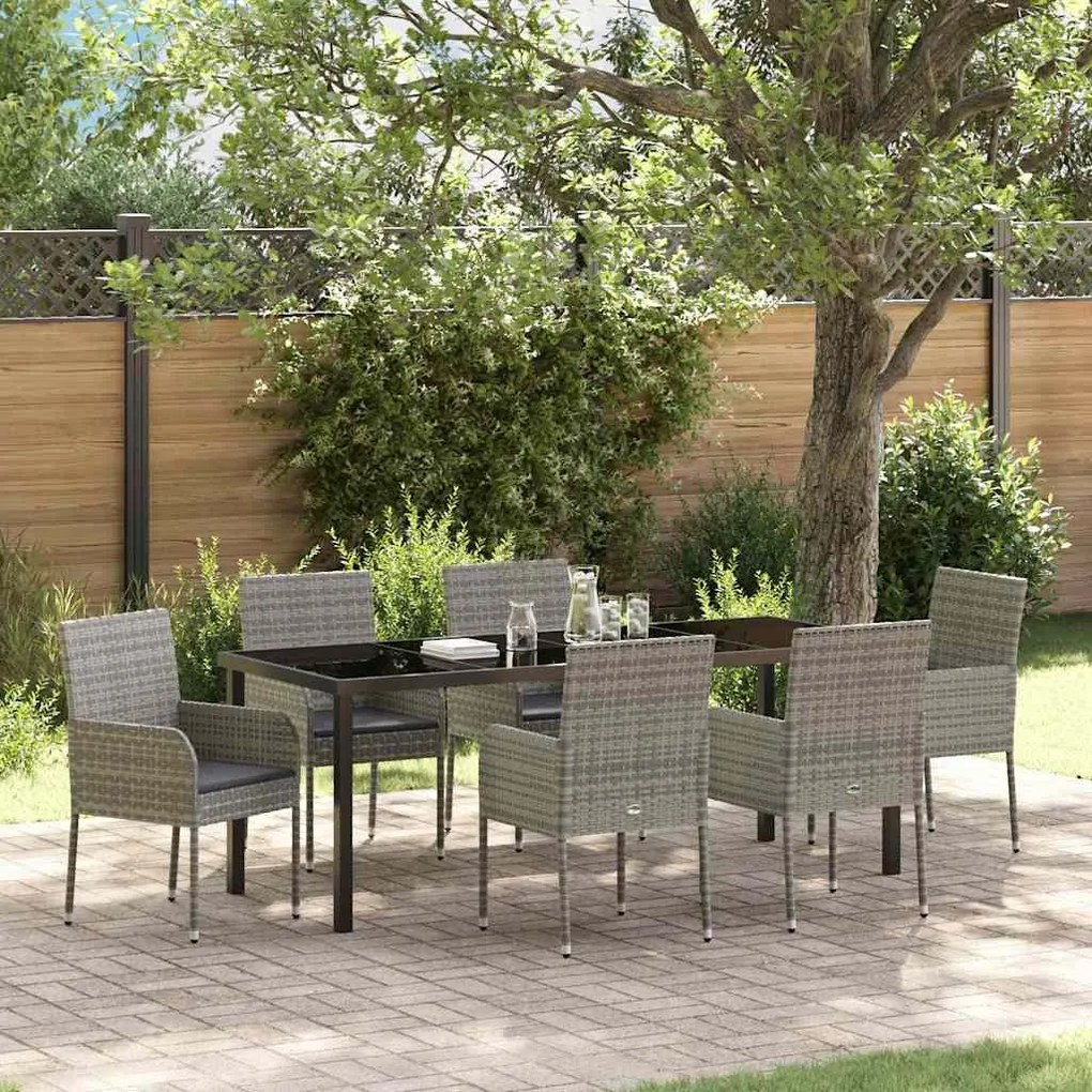 vidaXL Kert étkező szett párnával 7 pcs Szürke polirattan