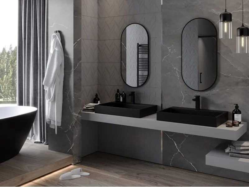 Mexen Loft ovális fürdőszobai tükör 90 x 45 cm, fekete keret - 9851-090-045-000-70