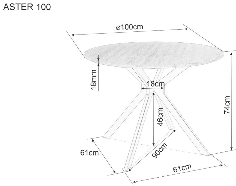Aster étkezőasztal tölgy fekete 100cm