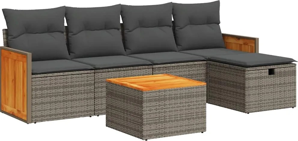 vidaXL 6 részes szürke polyrattan kerti ülőgarnitúra párnákkal