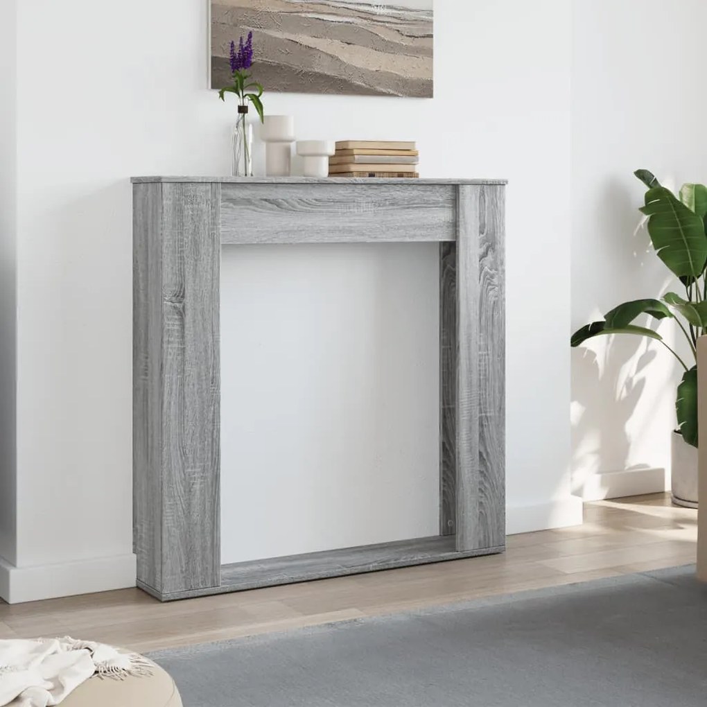 szürke sonoma színű szerelt fa kandallóburkolat 100x20x100 cm