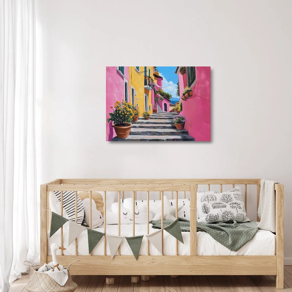 Üveg kép - Rózsaszín sikátor (70x50 cm)