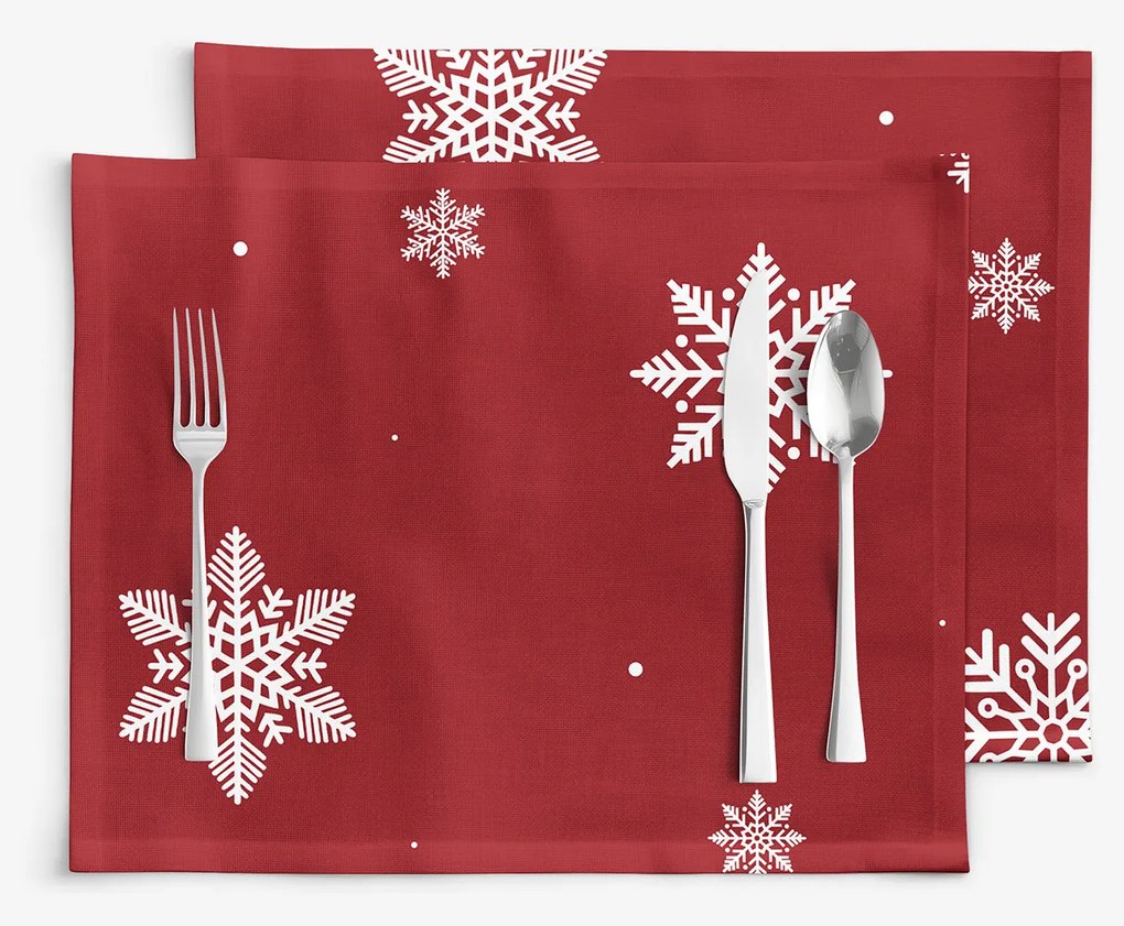 Goldea pamut reggeliző alátét - hópelyhek piros alapon - 2db 30 x 40 cm