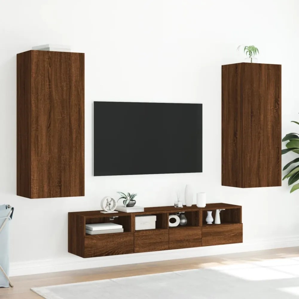 barna tölgyszínű szerelt fa fali TV-szekrény 40,5 x 30 x 102 cm