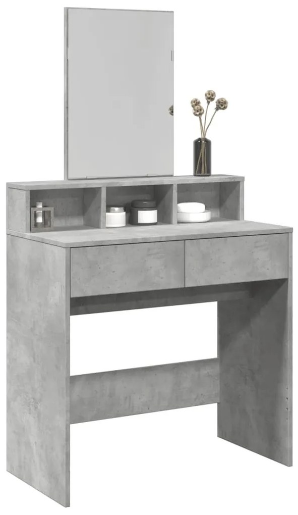 betonszürke fésülködőasztal tükörrel 80 x 41 x 144,5 cm