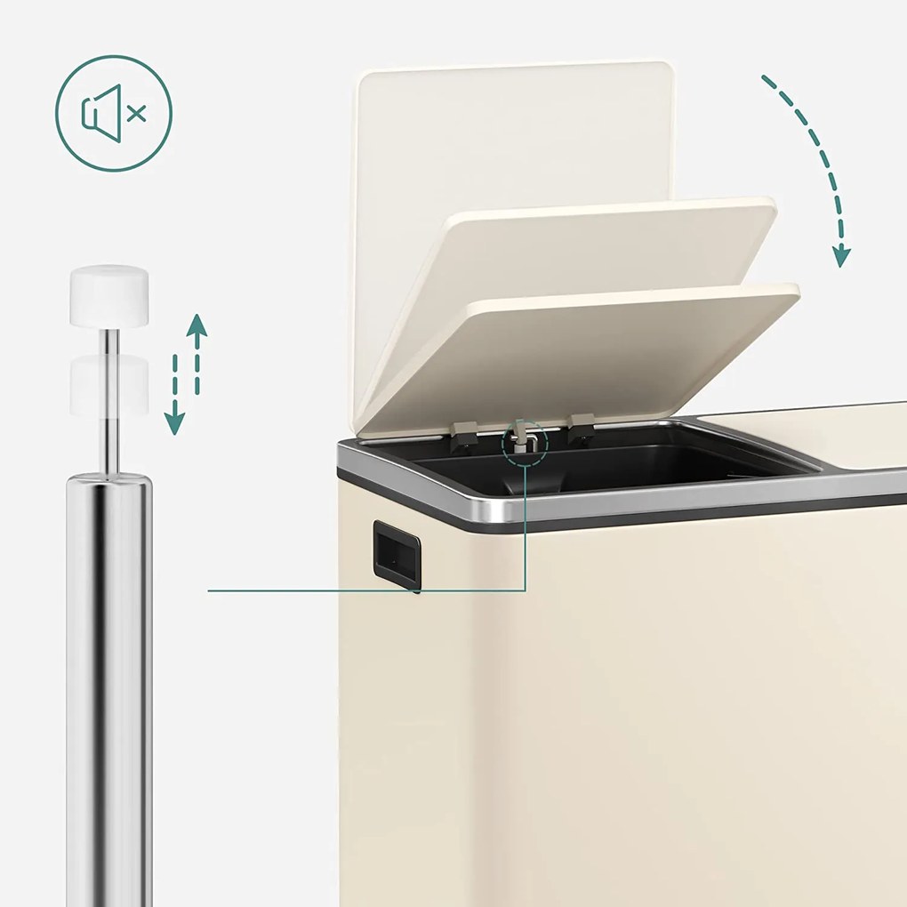 Fém pedálos soft close szemetes,15 db szemeteszsákkal, felhőfehér