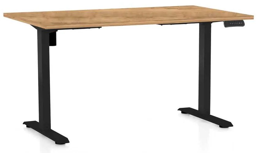 OfficeTech B állítható magasságú asztal, 140 x 80 cm, fekete alap, arany tölgy