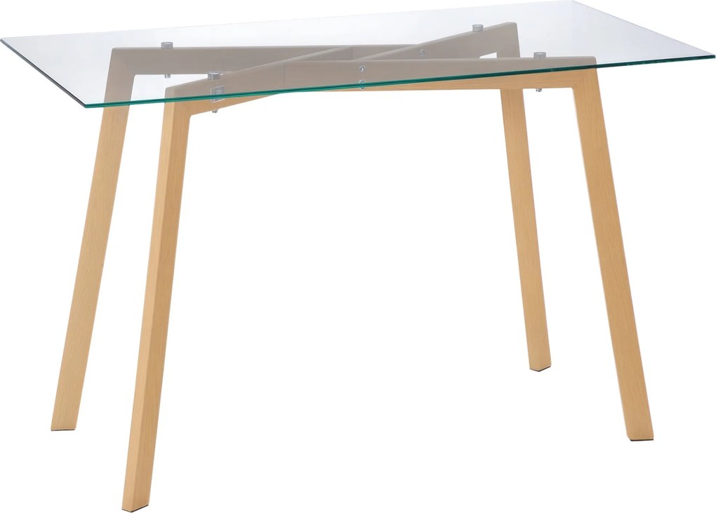 HOMCOM Étkezőasztal 4 fő részére - Modern Konyhaasztal Edzett Üveg Toppal és Fém Lábakkal Fa Hatással, Nappaliba 120x60x76 cm Tiszta | Aosom