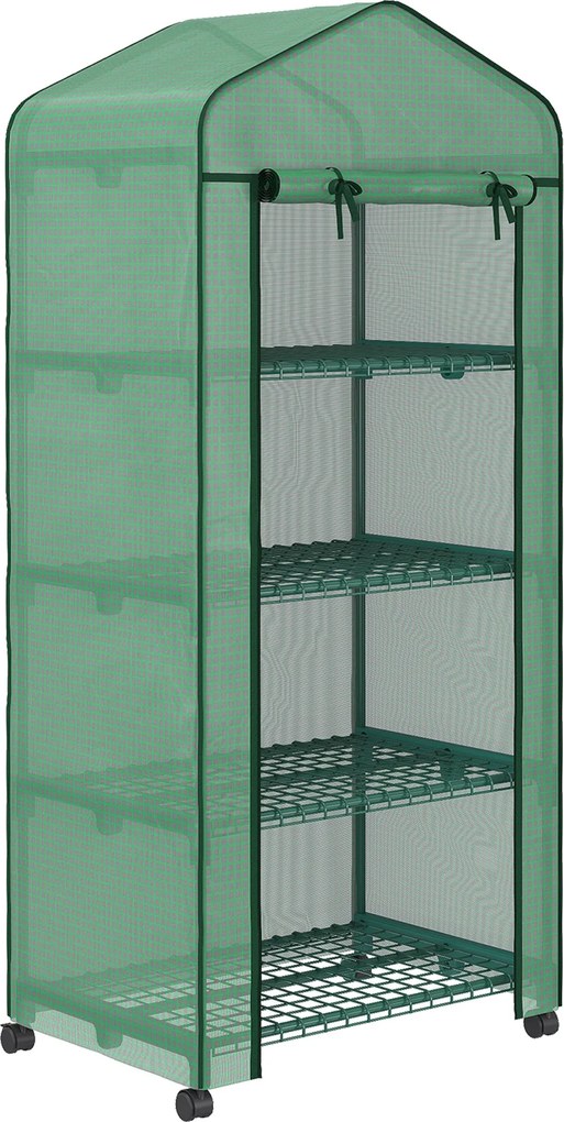 Outsunny Üvegház Kerekekkel, Polcokkal, Téli Időjárásálló Acélfóliás Üvegház, Hidegkeret Balkonra, Kertbe, Paradicsomház 69 x 50 x 165 cm, Paradicsom