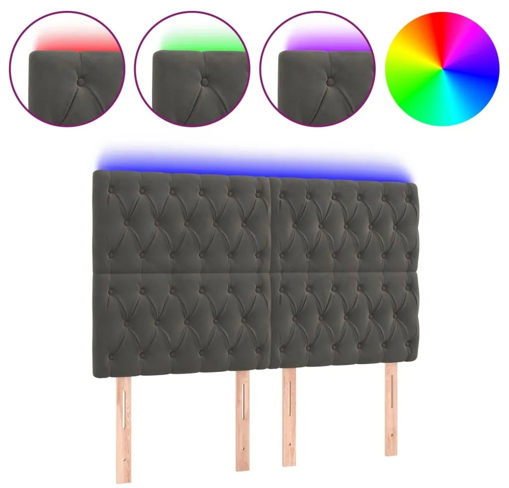 sötétszürke bársony LED-es fejtámla 160x7x118/128 cm