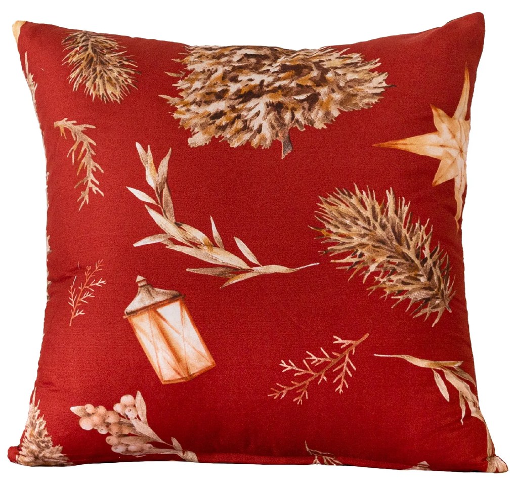 Mikroszálas díszpárnahuzat GOLD CHRISTMAS 45x45 cm, piros