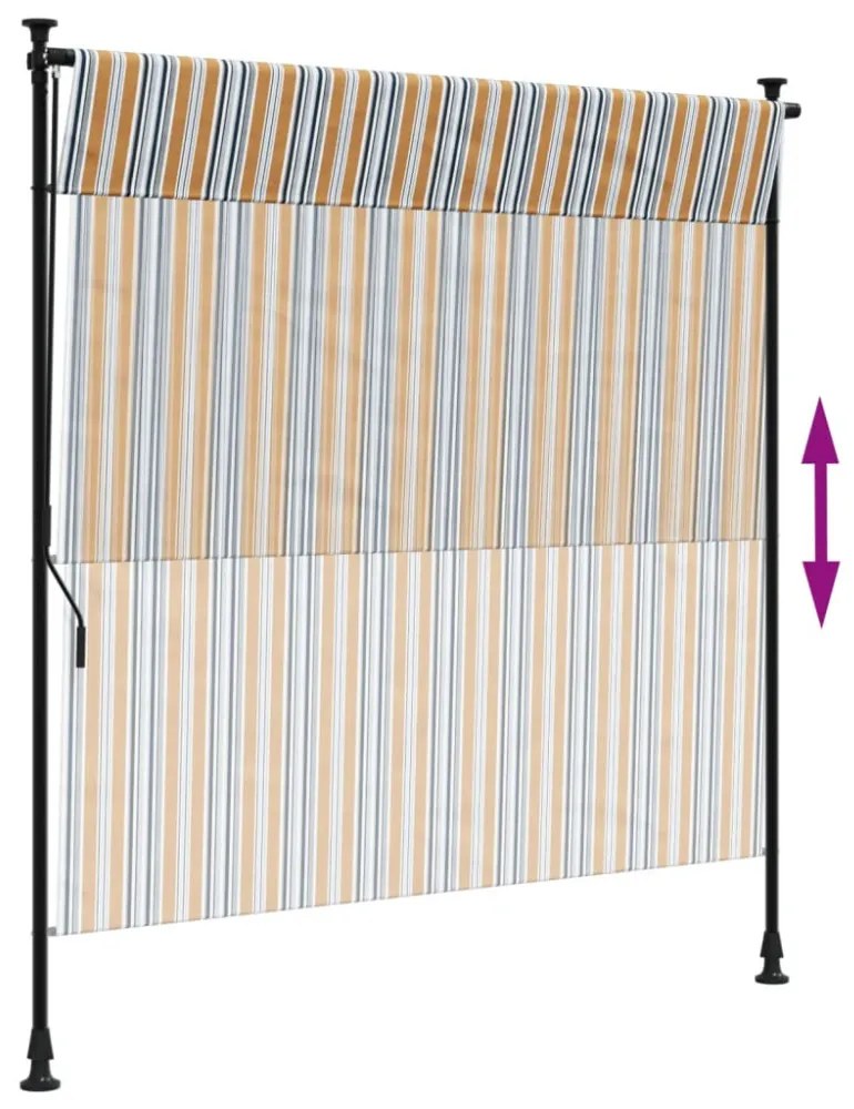 sárga és fehér szövet és acél kültéri roló 150 x 270 cm