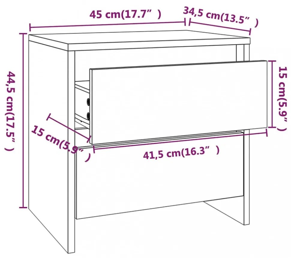 2 db fekete forgácslap éjjeliszekrény 45 x 34,5 x 44,5 cm