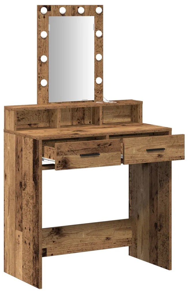 Piperasztal LED világítással - Vintage fa stílus, 79x41x140 cm