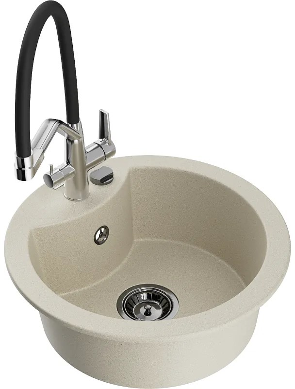 Mexen Diego egymedencés gránit mosogató konyhai csapteleppel Duo, bézs - 6512-69-671701-07-B